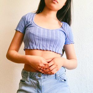Zara Baby Blue Ribbed Crop Top